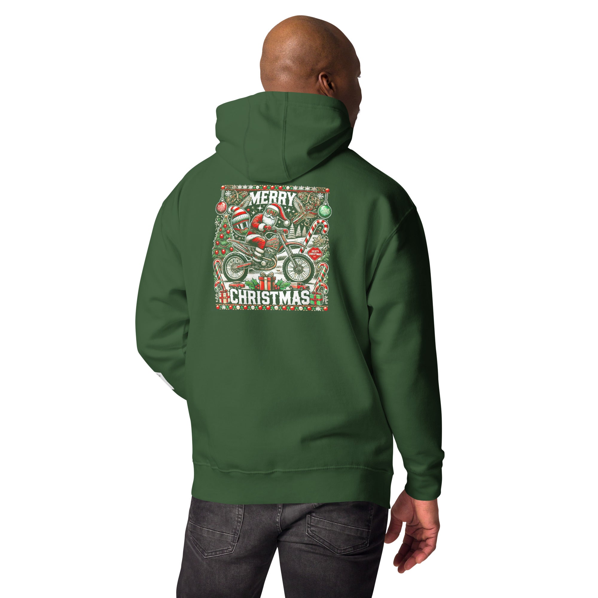 vantageu mens biker santa christmas mood hoodie back graphic detail