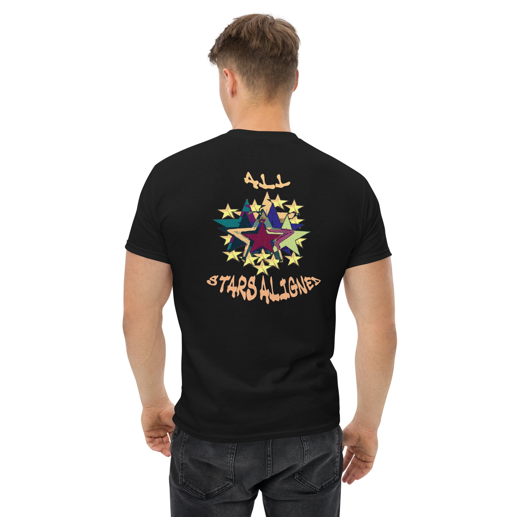 mens streetwear t-shirt all stars aligned graphic black tee