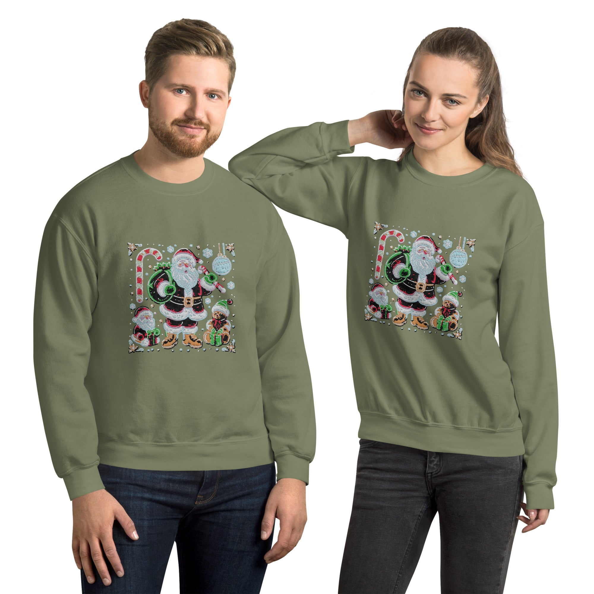 close up christmas candies graphic print on unisex premium fleece sweatshirt
