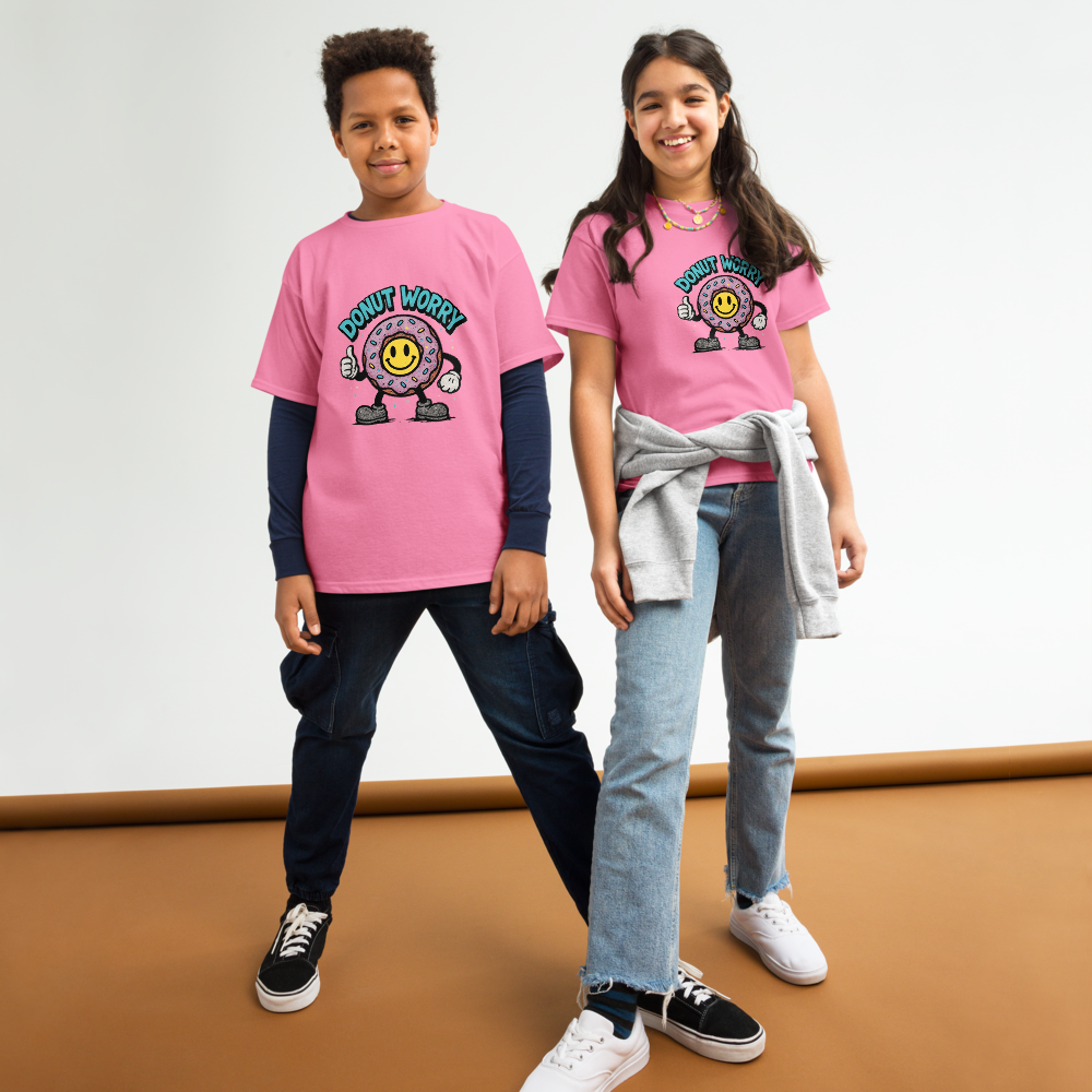VantageU Kid’s “Donut Worry” Youth Classic Tee | Fun Graphic Streetwear