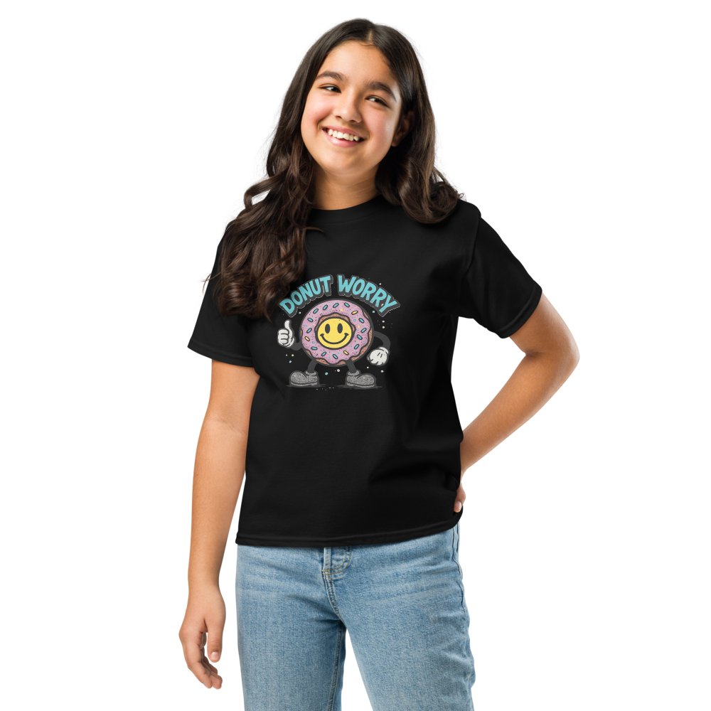 VantageU Kid’s “Donut Worry” Youth Classic Tee | Fun Graphic Streetwear