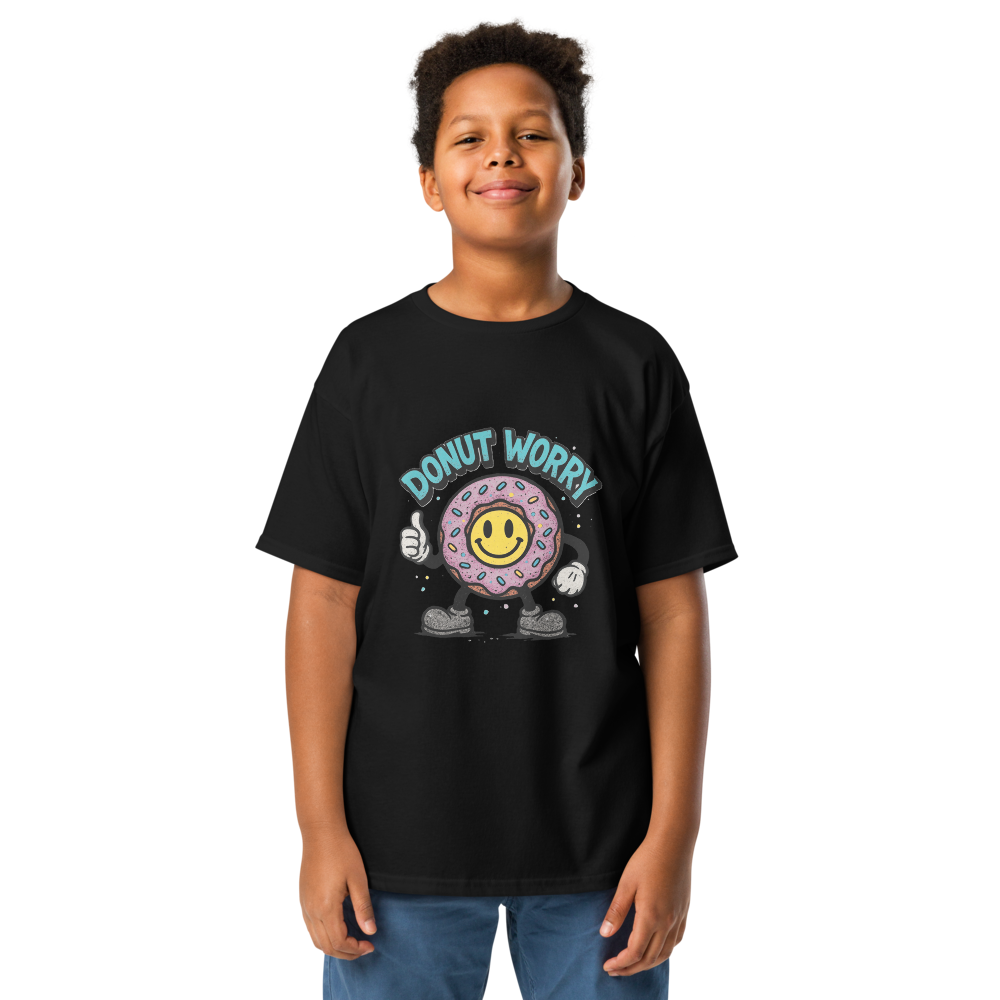 VantageU Kid’s “Donut Worry” Youth Classic Tee | Fun Graphic Streetwear