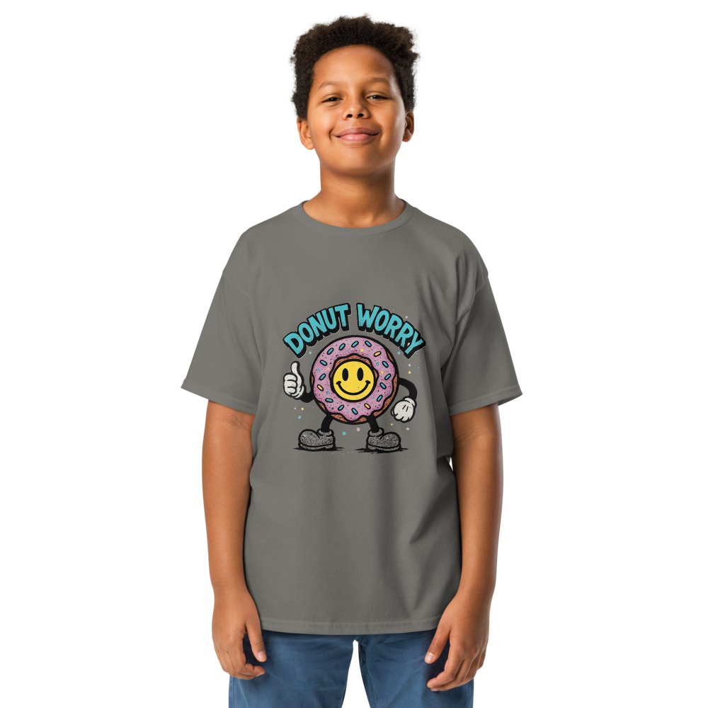 VantageU Kid’s “Donut Worry” Youth Classic Tee | Fun Graphic Streetwear