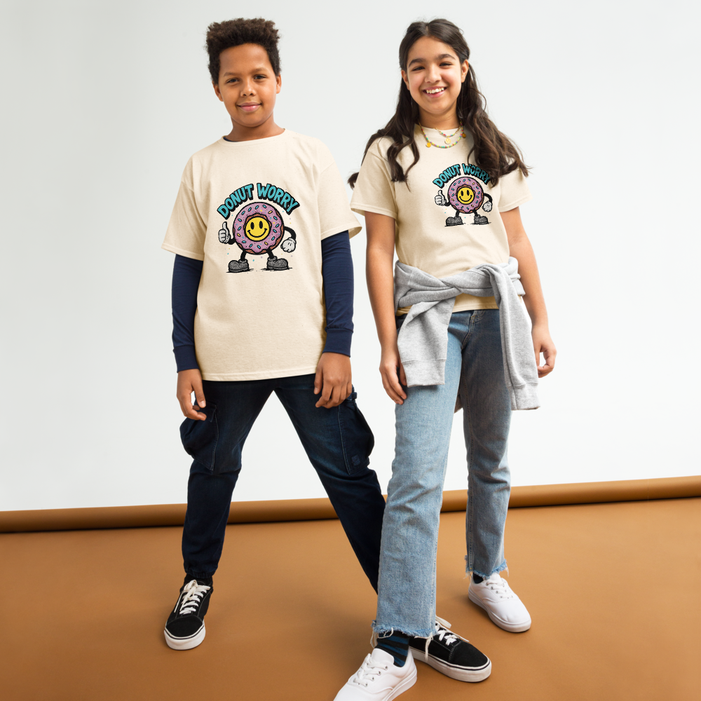 VantageU Kid’s “Donut Worry” Youth Classic Tee | Fun Graphic Streetwear