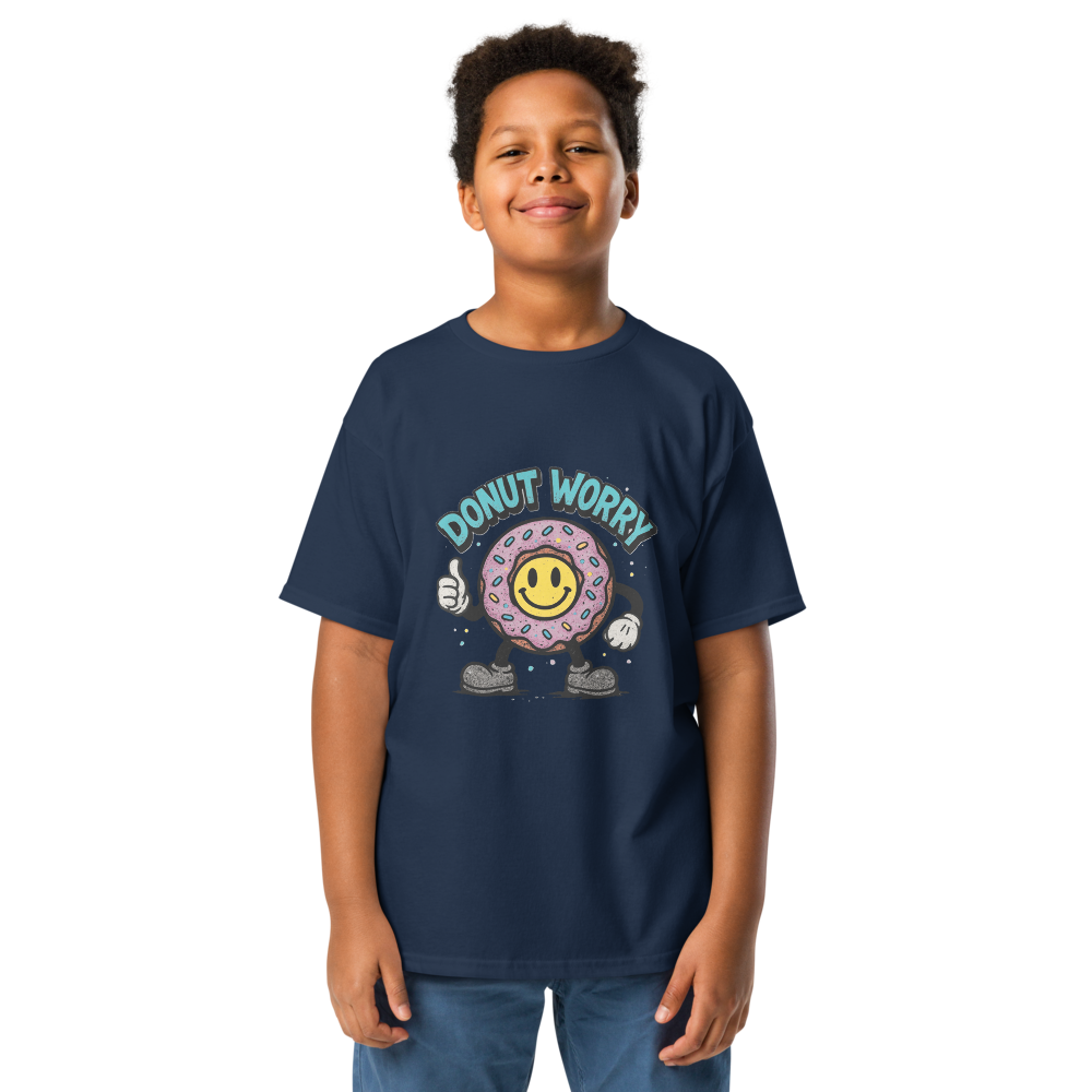 VantageU Kid’s “Donut Worry” Youth Classic Tee | Fun Graphic Streetwear