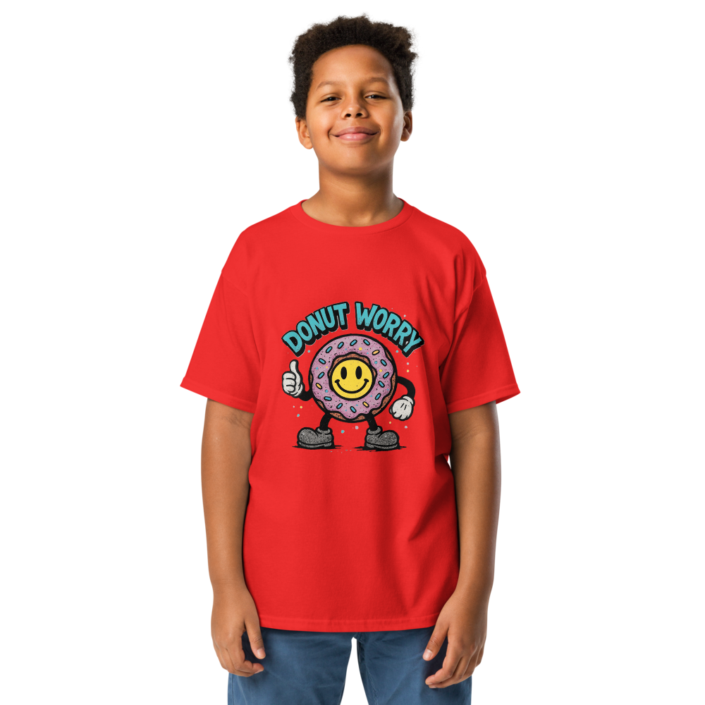 VantageU Kid’s “Donut Worry” Youth Classic Tee | Fun Graphic Streetwear