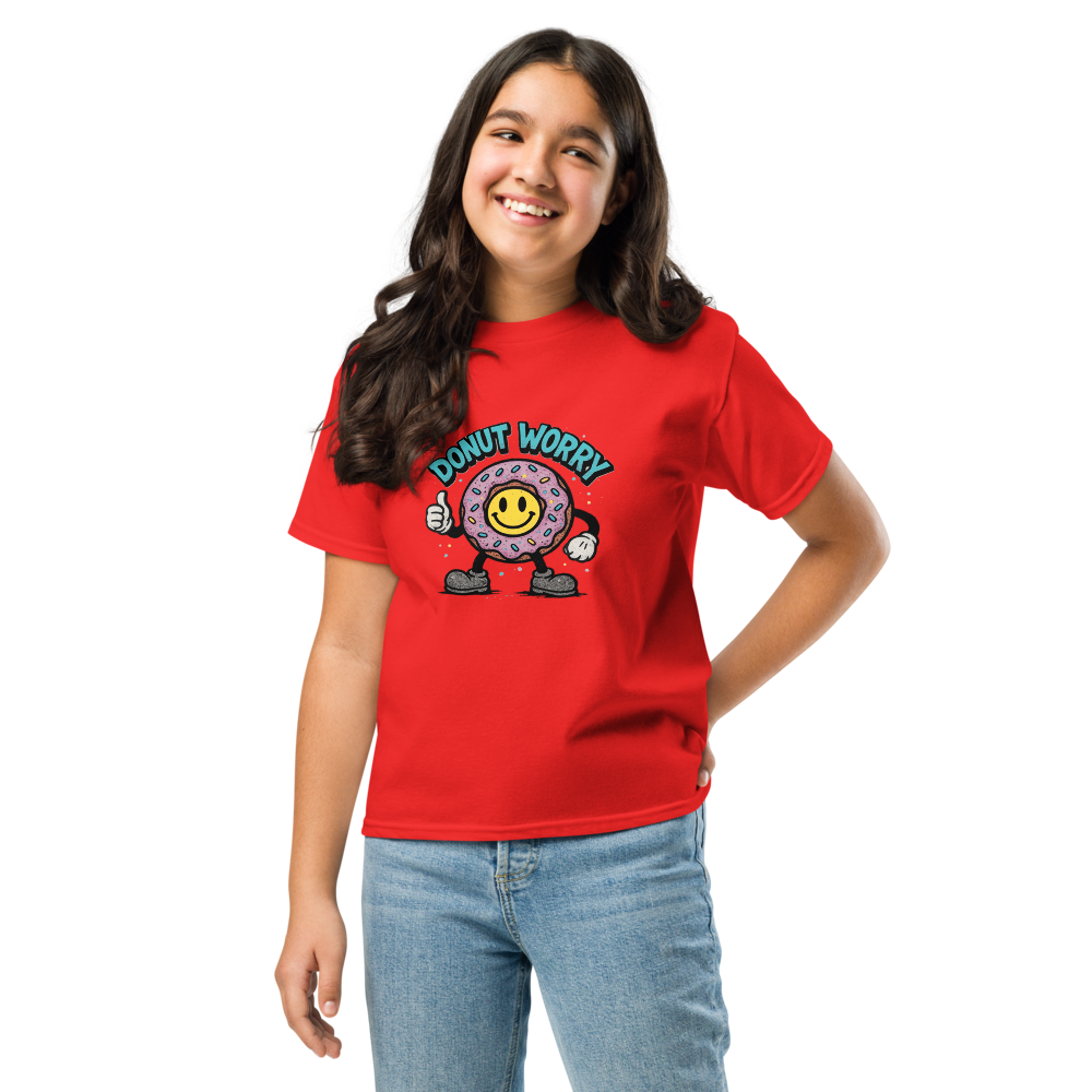 VantageU Kid’s “Donut Worry” Youth Classic Tee | Fun Graphic Streetwear