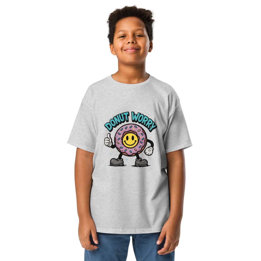 VantageU Kid’s “Donut Worry” Youth Classic Tee | Fun Graphic Streetwear