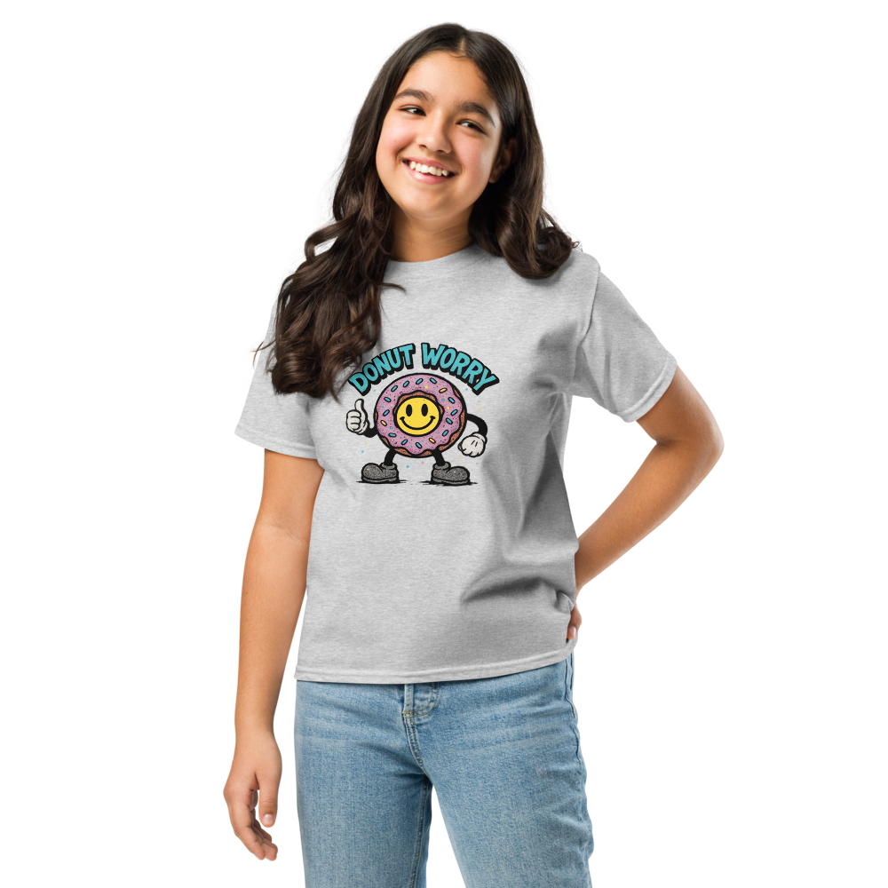 VantageU Kid’s “Donut Worry” Youth Classic Tee | Fun Graphic Streetwear