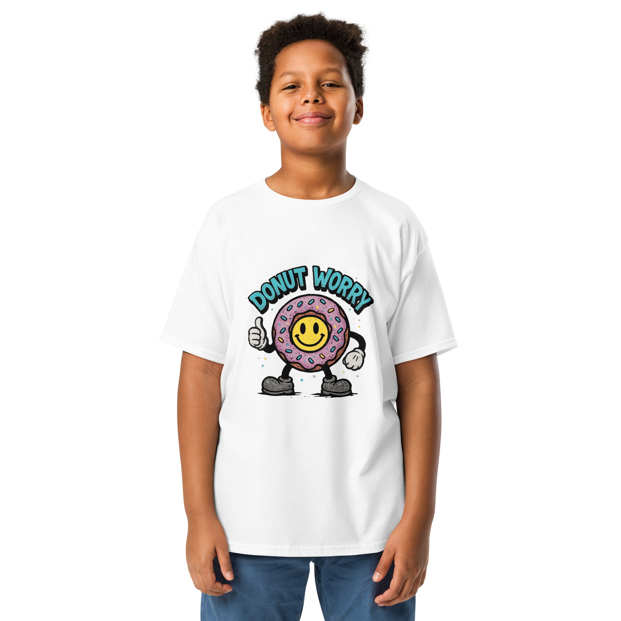VantageU kids donut worry youth classic tee front view white