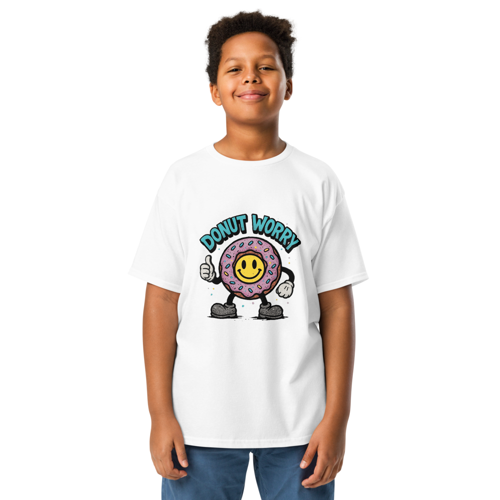 VantageU Kid’s “Donut Worry” Youth Classic Tee | Fun Graphic Streetwear