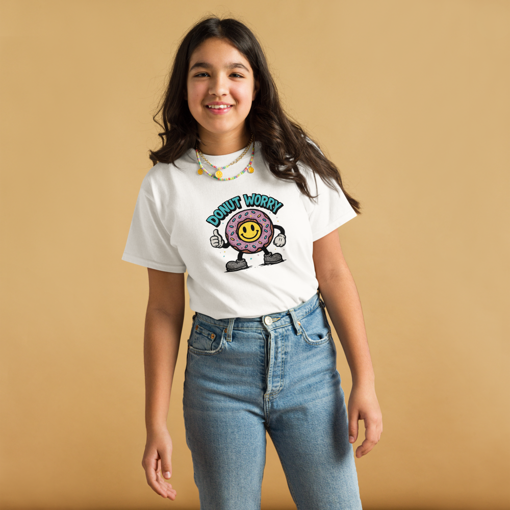 VantageU Kid’s “Donut Worry” Youth Classic Tee | Fun Graphic Streetwear